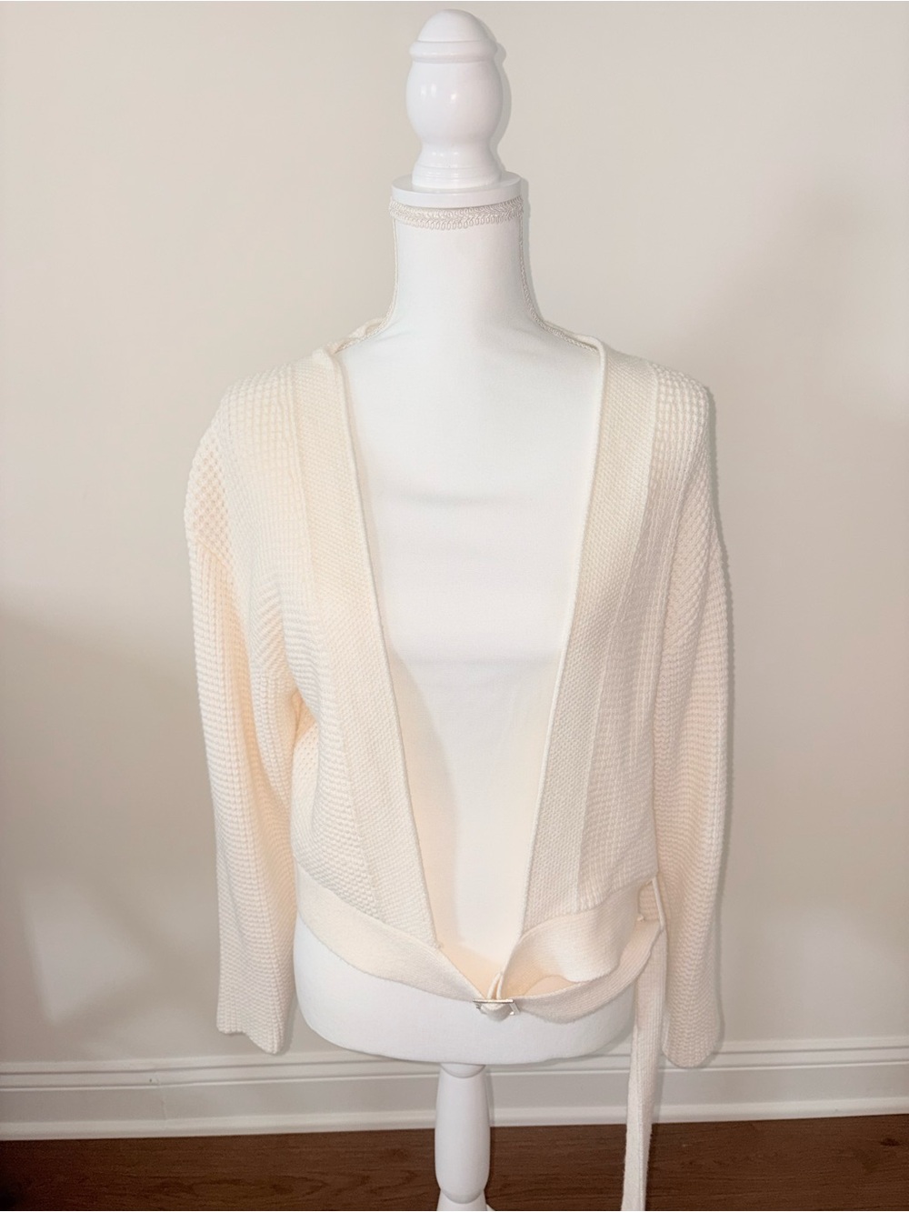 Fashion Nova Cream Open-Front Knit Cardigan with Tie